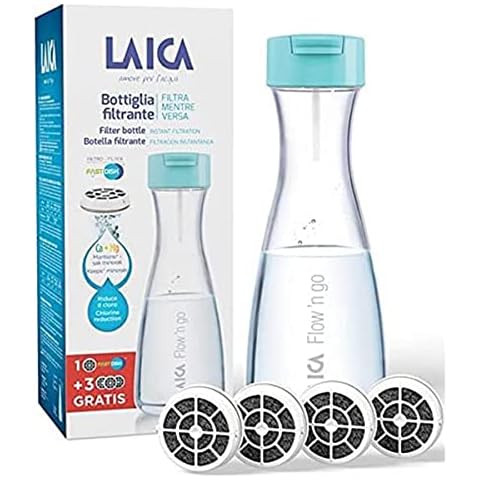 Laica Filterflasche B01Aa Flow'N Go, Kapazität: 1 Liter, Instant-Filtration, Fast Disk, 4 Filter enthalten Cover