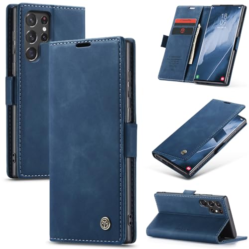 Azororo Coque pour Samsung Galaxy S22 Ultra 5G Premium Housse Cuir Protection Pochette Rabat Portefeuille Flip Case Porte Magnétique Coque Étui pour Samsung Galaxy S22 Ultra, Bleu