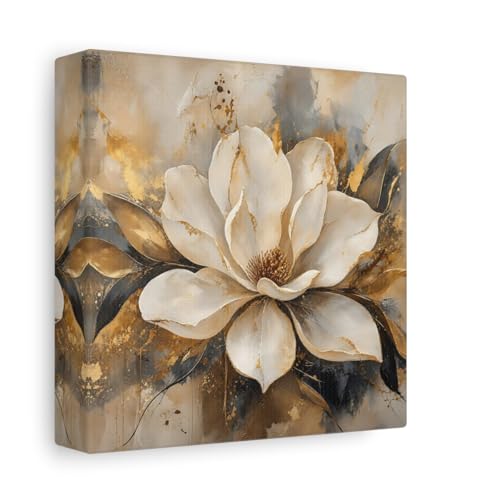 Tableau magnolia blanc et or pour salon cocooning | 15x15 cm
