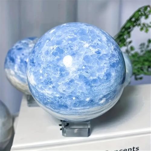 Esfera de celestita azul natural de 7-8cm con base de madera de lujo 6