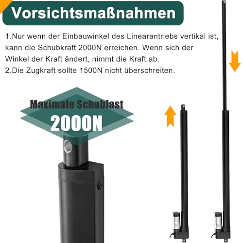  Jvnvlki Linearantrieb 12V 2000N 400mm Hublänge IP65 Wasserdicht 8mm/s Linear Actuator Lineartechnik-Aktuatoren Linearmotor Mit Montagebügeln,für Türöffner, Solartracker,elektrisches Hebesyste
