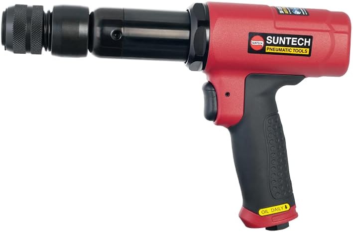SUNTECH SM-128R Long Barrel Hammer, Round Shank, with Quick Change Chisel Retainer,2.5HP, Bore Size 22mm, 2,700 Bpm, Vibration Damped, Red