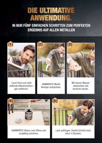 Hammerite Ultima Matt, ochranný kovový lak, vysoce kvalitní ochranný lak na všechny venkovní kovy, sytě černá RAL 9005, 750 ml