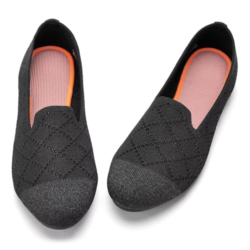 Image of poemlady Women's Ballet Flat Shoes Dress Shoes Knit Round Toe Slip On Ballerina Walking Flats Shoes for Woman Low Wedge Casual