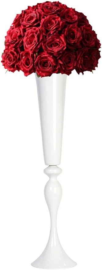 Versatile Metal Wedding Centerpieces Vase Trumpet Road Lead for Party Dinner Centerpiece Anniversary Ceremony Birthday Event Hotel Decor Home Decoration WEPDIY (White, 22 inch) White 22 inch