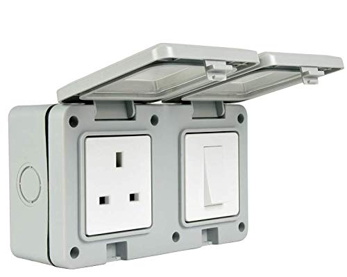K M Electronics® 1 Gang Switch & Socket Combined External Garden Waterproof Outdoor 13A IP55