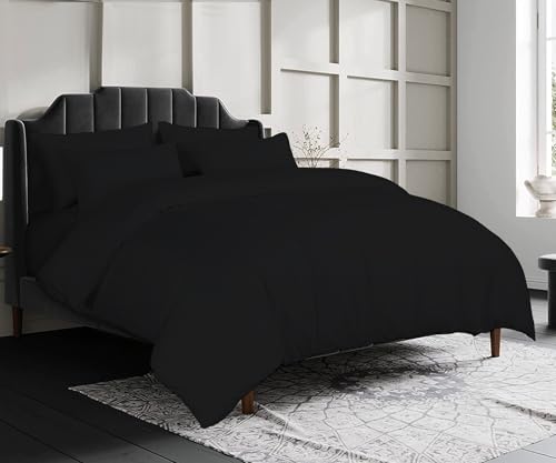 sleepdove® LUXURY EGYPTIAN COTTON 200 COUNT BEDDING SETS DUVET COVER SET (QUILT COVER WITH PILLOW CASES (Double, Black)