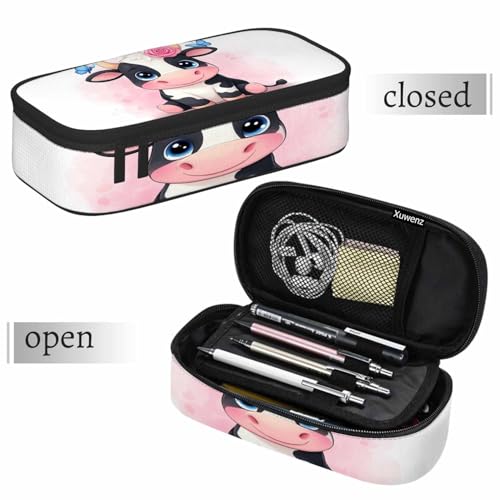 Image of Cute Cow Pencil Case Rose Flower Butterflies Funny Animal Pencil Bag Pouch Box Organizer for College School Students Boy Girl