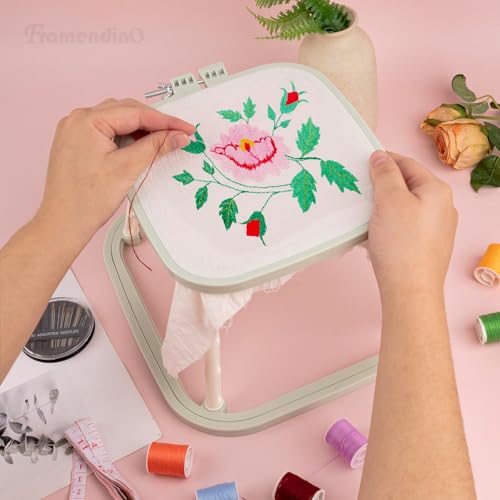 Image of Framendino, Double Layer Embroidery Stand Hoops Frame for Sewing Craft Projects Green