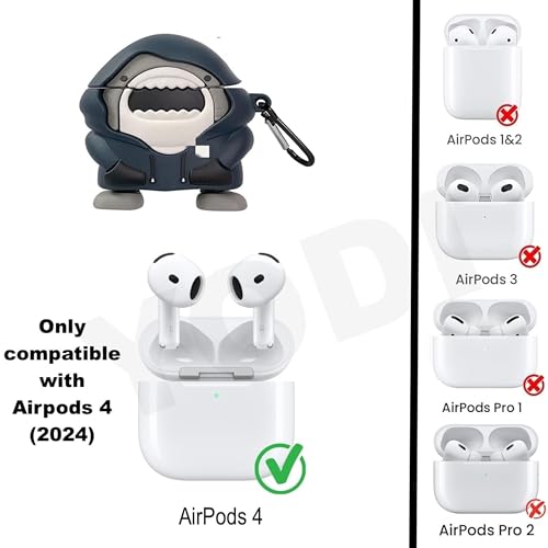 Image of YODI Case Cover for Airpods Pro|Pro 2|Airpods Pro 3|Airpods 4 Pouch, Silicone Cases with Cleaner Kit 360 Drop Protection,Shock-Resistant ((Shark-Man), Airpods 4)