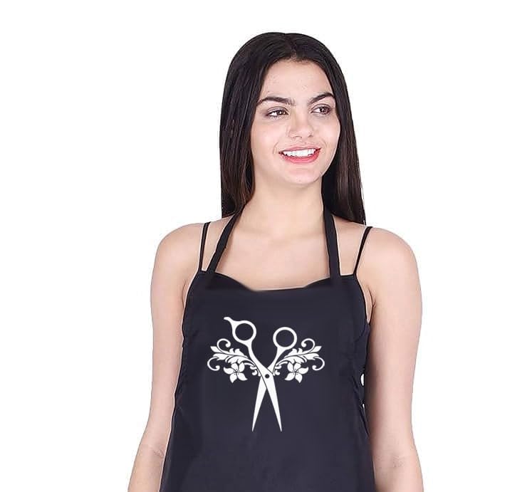 COLORMANN Scissor Printed Salon Apron | Free Size | Makeup artist, Parlour, Barber shop | Easy to Wash, 2 pocket in Apron | Unisex for Man and Women | Color Black | Waterproof