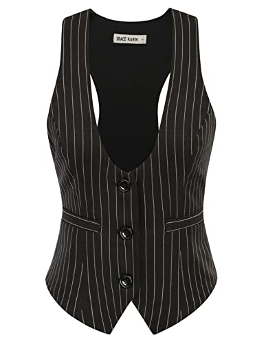 GRACE KARIN Women Pinstripe Suit Vest Black 90s Outfits Blazer for Women Vintage Costume for...