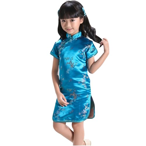 Generisch Vestido chino para niña de verano Qipao bebé niña año nuevo ropa floral manga corta Cheongsam niños cumpleaños fiesta trajes, azul celeste, 12-18 meses