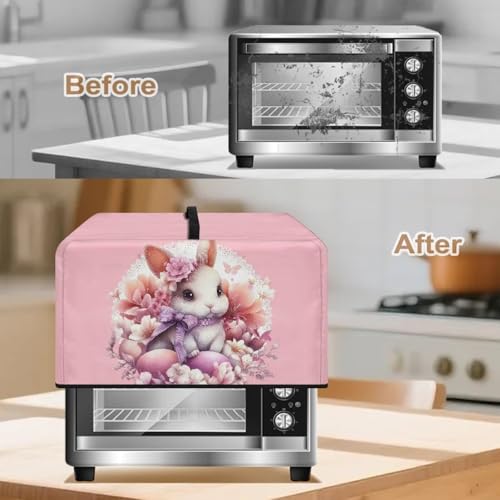 Image of Microwave Oven Cover Protective Kitchen Appliance Dustproof Cover Stain-Resistant Air Fryer Toaster Oven Protector Easter Decor, L, Pink Floral Rabbit Easter Egg