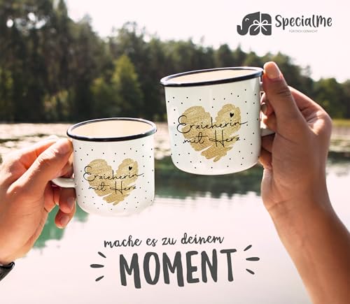 SpecialMe® Emaille-Tasse Herz Danke Geschenk Lieblingsmensch Alltagsheld Berufe Spruch Schrift Emaillebecher Weiss-schwarz Emailletasse – Ansicht 4