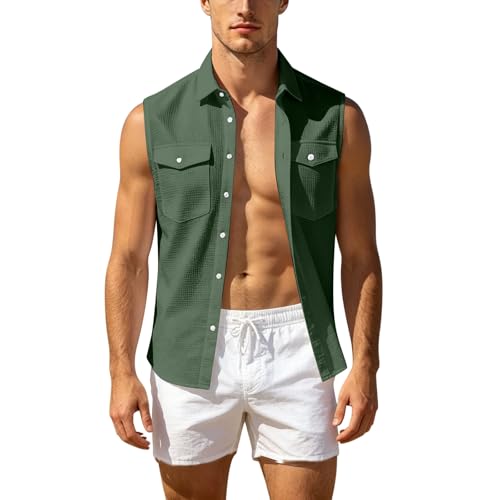 Débardeur lin rétro homme F428 anti-transpiration | Chemise légère sans manches