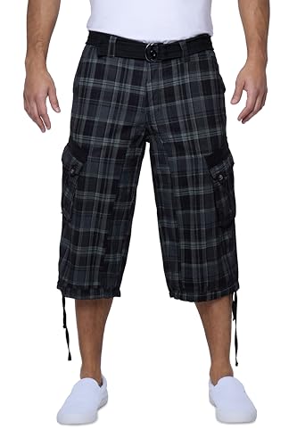 X RAY Men's Belted Long Cargo Shorts for Men, Below Knee Length Mens Cargo Shorts, 3/4 Pants (Big and Tall Shorts for Men)