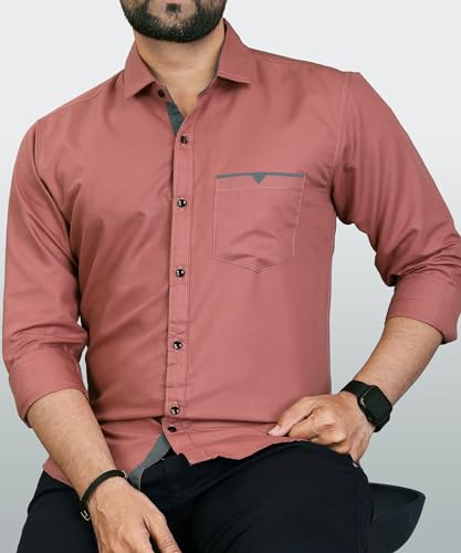 Image of CB-COLEBROOK Men's Regular Fit Solid Soft Touch Cotton Casual Shirt with Pocket Design with Spread Collar & Full Sleeves (Available in Plus Size)
