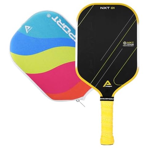 AMA SPORT Carbon Fiber Pickleball Paddles USAPA Approved 16mm Pickleball Paddle Friction Textured Surface Thermoformed Pickleball Racket with Propulsion PP Honeycomb Core (NXT 01-Yellow) Cover