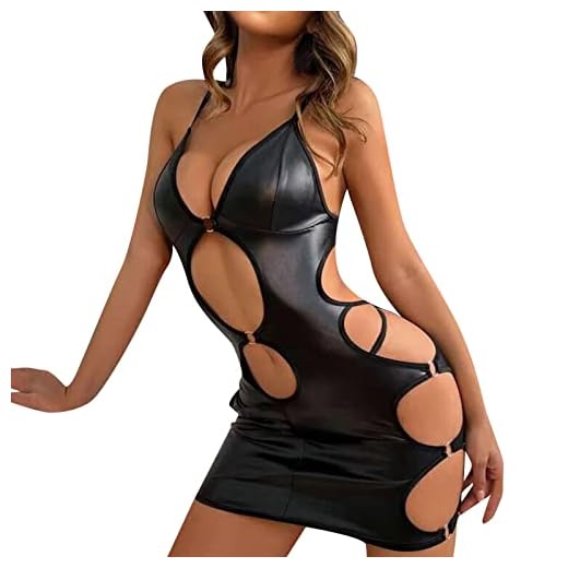 Générique Femme Cuir Mini Robe Sexy Dos Nu Coquine Hot Lingerie et Vêtements Latex Érotique Clubwear