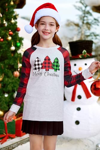 BesserBay Christmas Girls Funny Plaid Raglan Long Sleeve Shirt 4-14 Years2