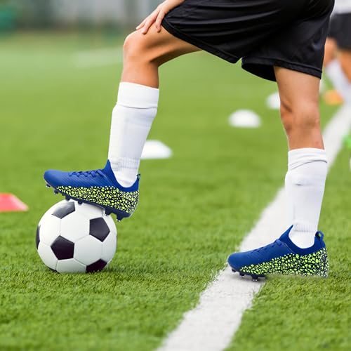 Kids Soccer Cleats for Boys and Girls Youth Mid-top Football Shoes Outdoor Athletic Turf Soccer Shoes Sapphire Blue4