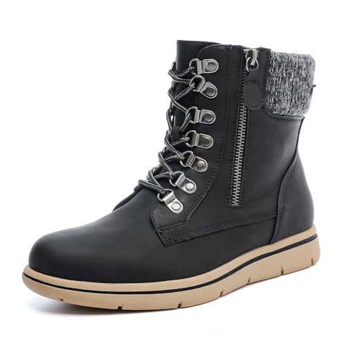 Luoika Women's Wide Width Ankle Boots, Flat Heel Side Zipper Lace Up Plus Size Short Booties.