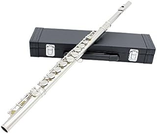 Andoer Flute, Western Concert Flute - Cupronickel Plated Silver 16 Holes C Key Flute Woodwind Instrument with Cleaning Cloth Stick Gloves Padded Carrying Case