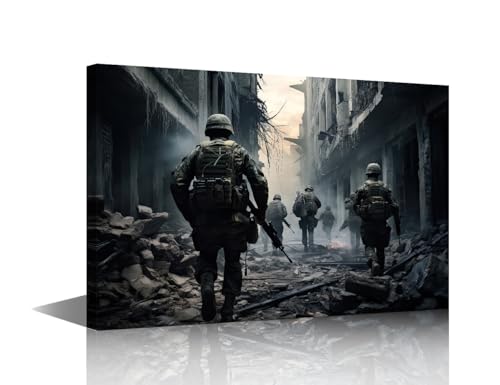 Toile guerre urbaine et mercenaires encadrée TISHIRON 91x61 cm