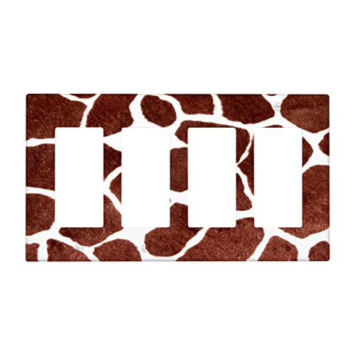 Giraffe 4 Gang Light Switch Cover Decorative, Fashion Wild Animals Fur Giraffe Skin Quad Rocker Wall Plate Decora Switchplate Electrical for Kitchen Bathroom Living Room Wall Panel Decor