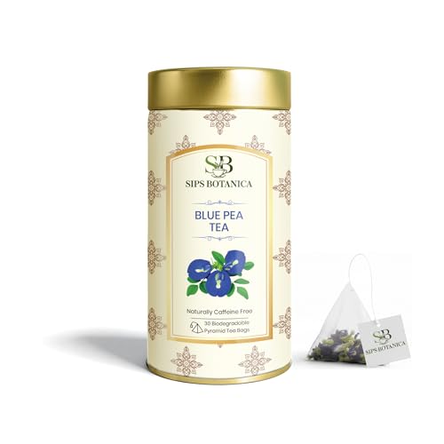 SIPS BOTANICA Aparajita Flower Herbal Tea | 30 Pyramid Tea Bags | Enchanting Blue | Rich in Antioxidants | Caffeine Free | Plantbased Biodegradable Tea Bags