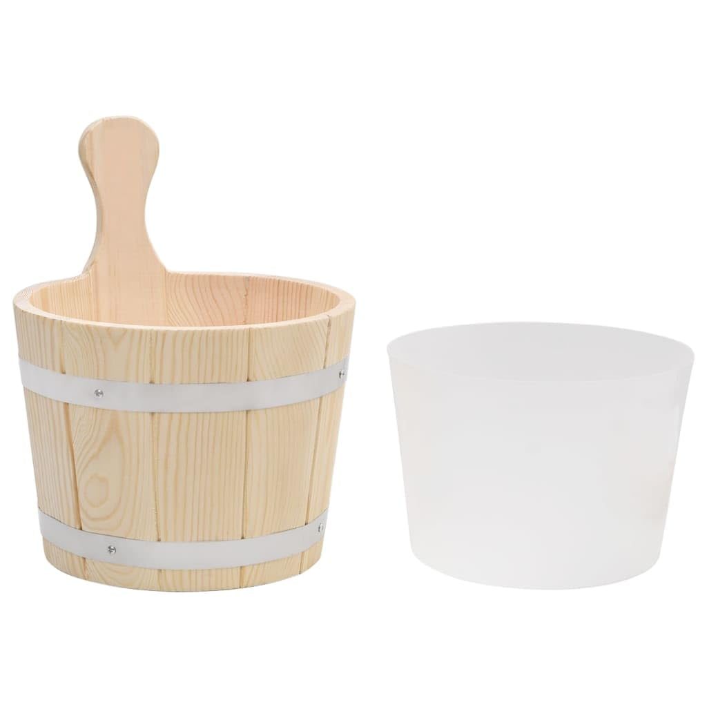 vidaXL Set de Cubeta y Cucharón para Sauna SPA Accesorio Juego Cubo Barril Vapor Baño Mango Relajante Recipiente Madera Maciza de Pino