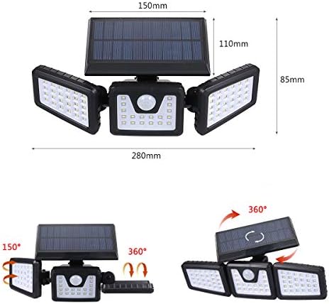 Tomshine Solar Lights Outdoor, 70LED Wireless LED Solar Motion Sensor Lights Outdoor 3 Adjustable Heads, 360° Wide Angle Illumination, IP65 Waterproof, Security LED Flood Light (Black) JY1911