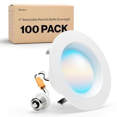 Sunco 100 Pack 4 Inch LED Recessed Lights, Retrofit Lighting LED Can Lights Downlight, 660LM, 2700K/3000K/3500K/4000K/5000K, Dimmable, Baffle Trim, 11W=60W, 50000 Lifetime Hours, Damp Rated UL