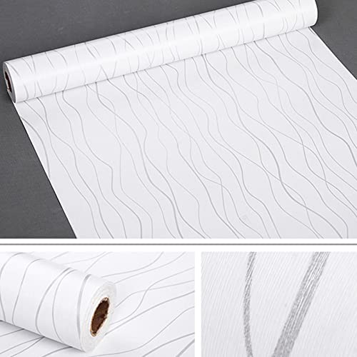 236.2"X17.7" White Peel And Stick Wallpaper Silver Modern Embossed Stripe Contact Paper Self Adhesive Removable Wave Wallpaper Perfectly Covers The Surface Not See Through Wall Covering Film1 … #TOP1