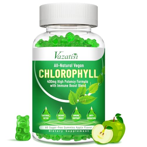Chlorophyll Gummies - Super Green 13 in 1 with Ashwagandha Vitamin C Zinc & Copper for Body Odor, Skin Energy Immune Support Deodorant for Women - 60 Count
