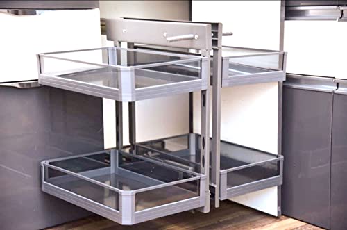 Image of Avocetmobily Metal Glass Universal Magic Corner for Kitchen Storage with Hinges Cabinet Width 900mm