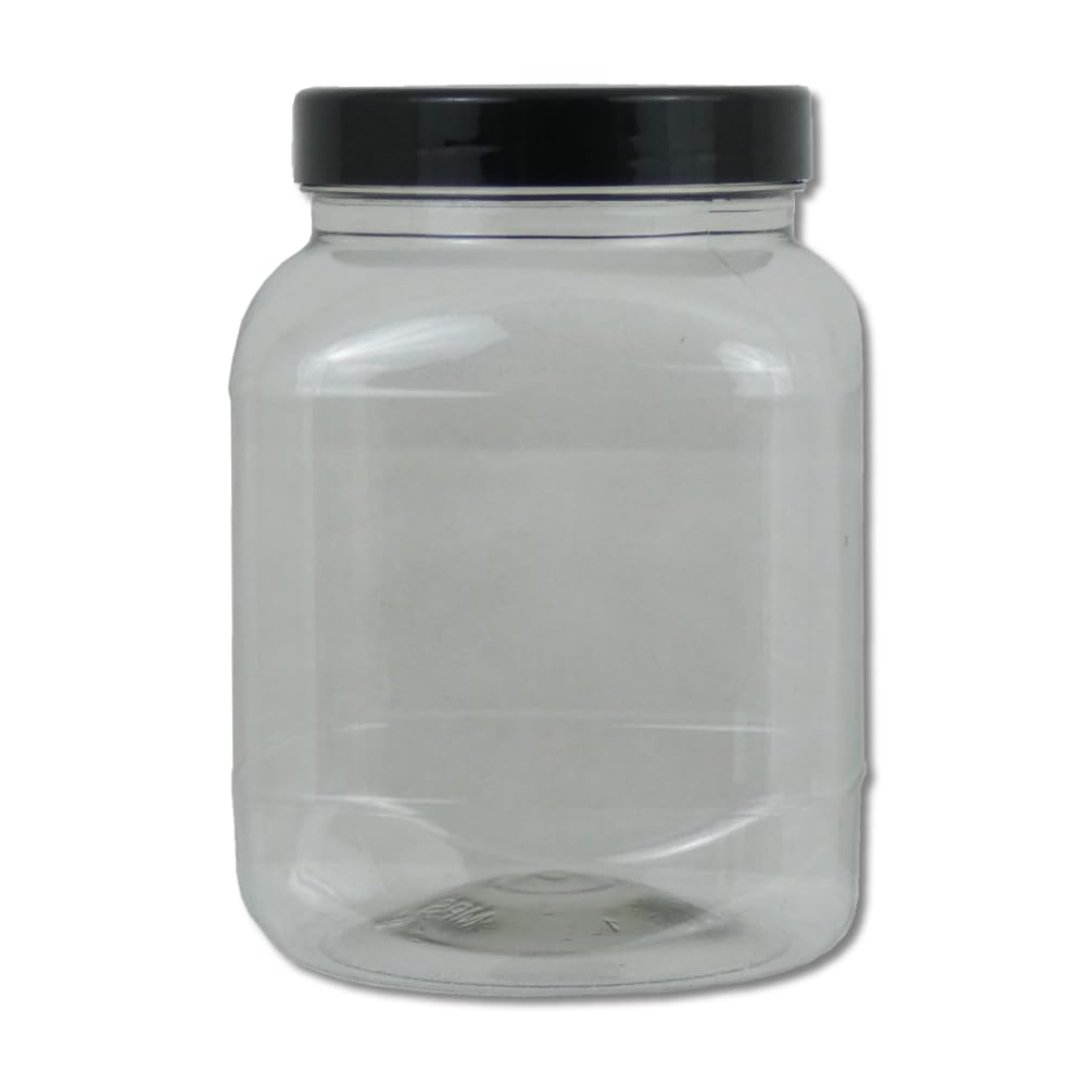 Lubrisolve Clear Plastic Storage Jar Style, Size and Colour Options (2667, Square Black Lid, 1, SQR2667B)