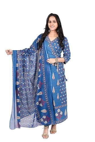 Archy Creations Women's Angrakha Cotton Anarkali Kurta Set with Printed