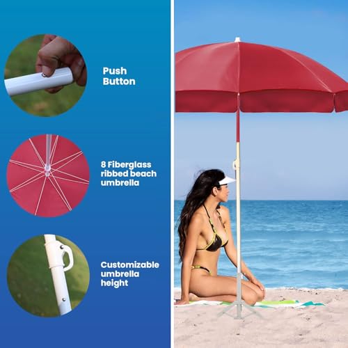Image of Pivalo 6ft /36in Outdoor Umbrella with Stand Holder Heavy Duty Super Cloth Big Size Water Resistant Garden Patio for UV, Sun & Rain Protection (Red)