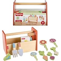 Fisher-Price Wood Pretend Play Toy Tiny Garden Caddy, 12-Piece Set with Wooden Tools & Plants for Preschool Kids Ages 3+ Years (Amazon Exclusive)