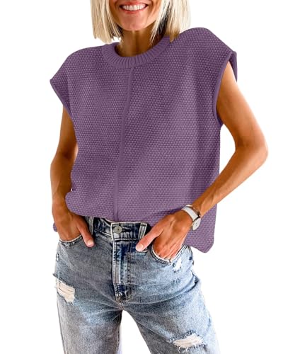 Image of Waffle Knit Sweater Shirts for Women Cap Sleeve Summer Tops Basic Tank Tops