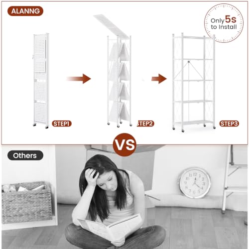 Image of ALANNG 60.6 Inch Folding Bookshelf, 5 Tier Metal Bookcase and Bookshelves