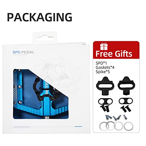 Mzyrh Mtb Mountain Bike Pedals 3 Bearing Flat Platform Compatible With Spd Dual Function Sealed Clipless Aluminum 9/16" Pedals With Cleats For Road (Blue 3 Bearings) #TOP6