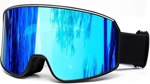 Krafty eye patches Ski Goggles Magnetic Cylindrical Snowboard Snow Goggles Anti-Fog & UV400 Protection for Men, Women (Black Ice Blue)