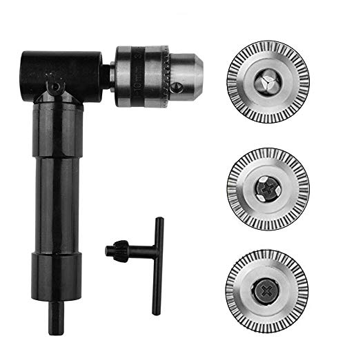 BE-TOOL - Trapano ad angolo retto da 1 a 10 mm, prolunga a 90 gradi, con attacco a codolo esagonale da 0,8 cm, con chiave per mandrino per trapani manuali o elettrici