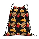 Mochila deportiva de comida rápida, hamburguesas fritas y pepitas de pollo, con cordón, para gimnasio, bolsa de yoga, para mujeres y hombres, Negro, Talla única