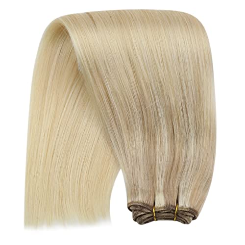 Weft Sew in Hair Extensions Human Hair Ombre #Nordic Blonde Hair Bundles Remy Weft Hair Extensions 24inch Sew in Human Hair Extensions Weave Hair Human Bundles 100g