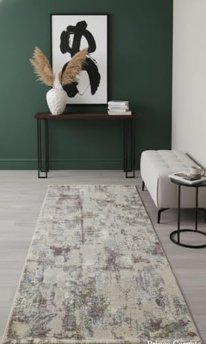 Image of 6x9 Feet (180x270 CM) Carpet for Living Room Hall & Bedroom - Burgundy Gold Modern Abstract Geometric Silk-Touch Luxury Hotel-Style Washable Anti-Skid Turkish Area Rug