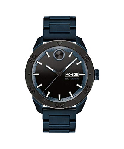 Movado Bold, Ionic Plated Blue Steel Case, Black Dial, Blue Steel Bracelet, Men